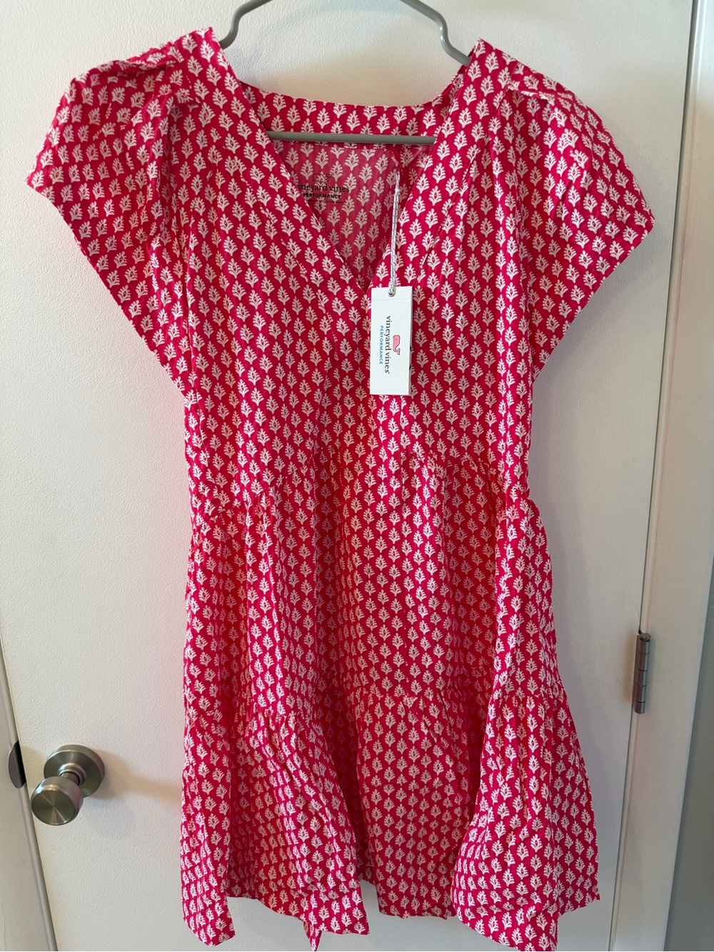 Vineyard Vines Hot Pink Printed V-Neck Tiered Tunic